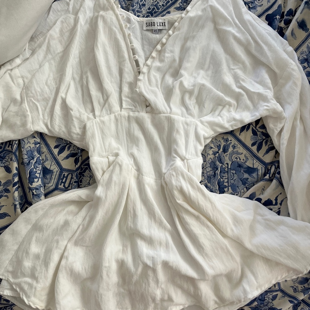 Sabo Luxe white flowy mini dress
